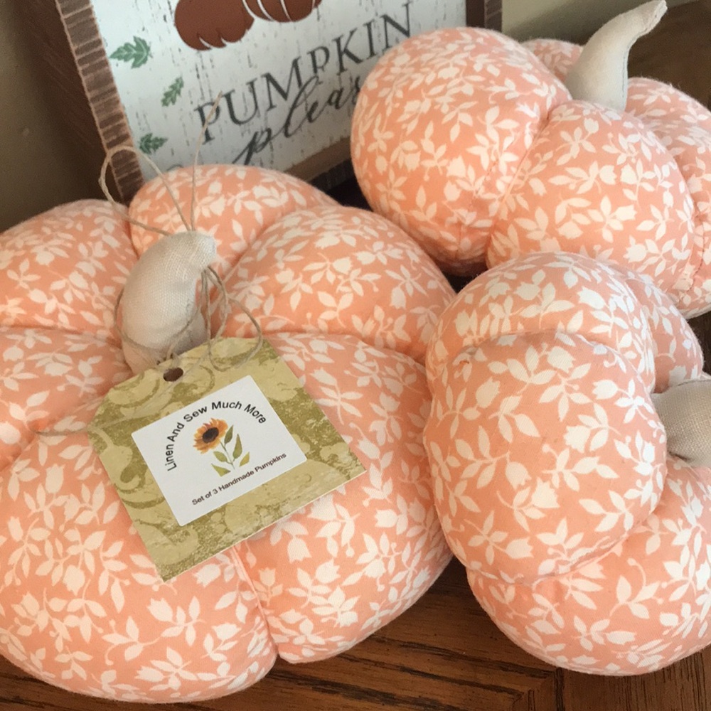 Handmade Set of 3 Fabric Pumpkins, Large 8", Medium 6.5", Small 5", Fall Decor
